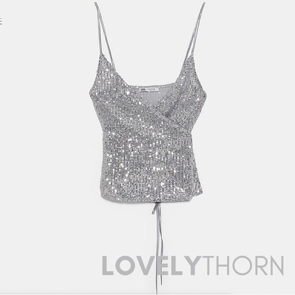 ZARA // silver sequin wrap top - Picture 3 of 8